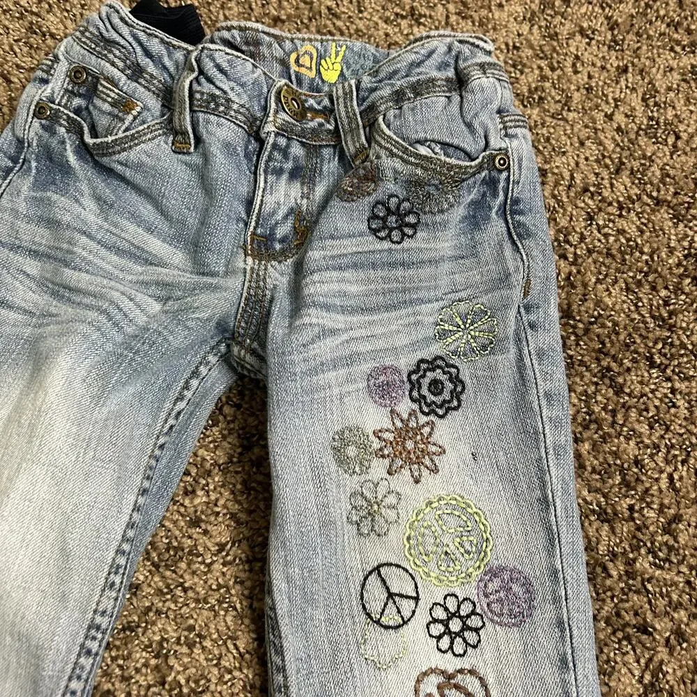 Vintage Y2K Girls Sz 8 Mudd Baby Flare Hippie Peace Sign Flare Jeans - Picture 13 of 16